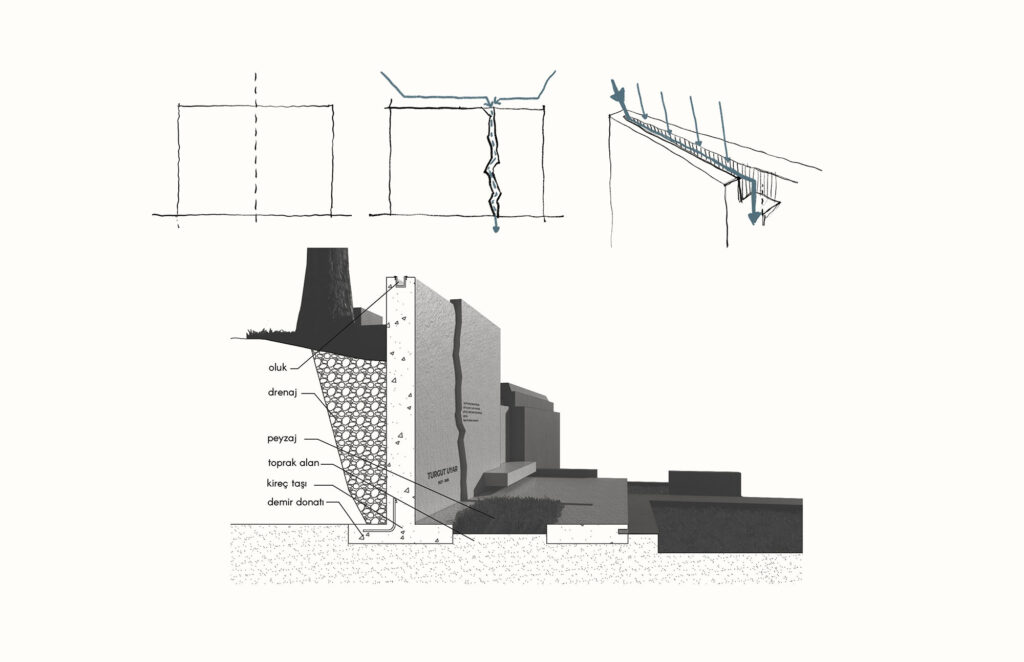 anıtsal mimari proje ödülü, eskiz mimari çizim, turgut uyar mezarı
